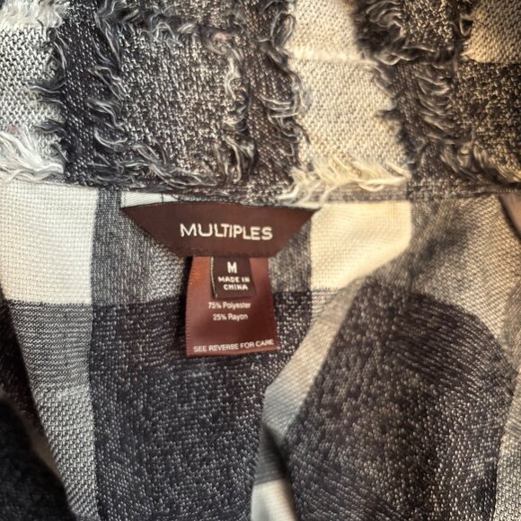 Multiples Long Sleeve Black & White Collared Fuzzy Design Open Front Jacket Med - Picture 7 of 7